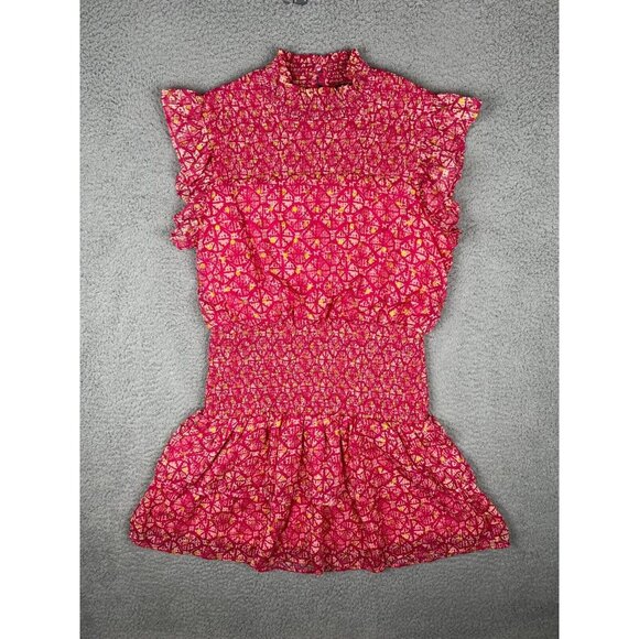 Aqua Dress Womens Geometric Print Tiered Flutter Sleeve Smocked XL Lined Pink - Picture 1 of 10